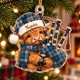 ScotsTee Shop Scottish Napier Modern Tartan Highland Cow Bagpiper Christmas Ornament
