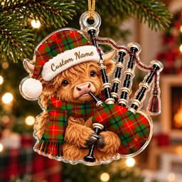 ScotsTee Shop Scottish Turnbull Dress Tartan Highland Cow Bagpiper Christmas Ornament
