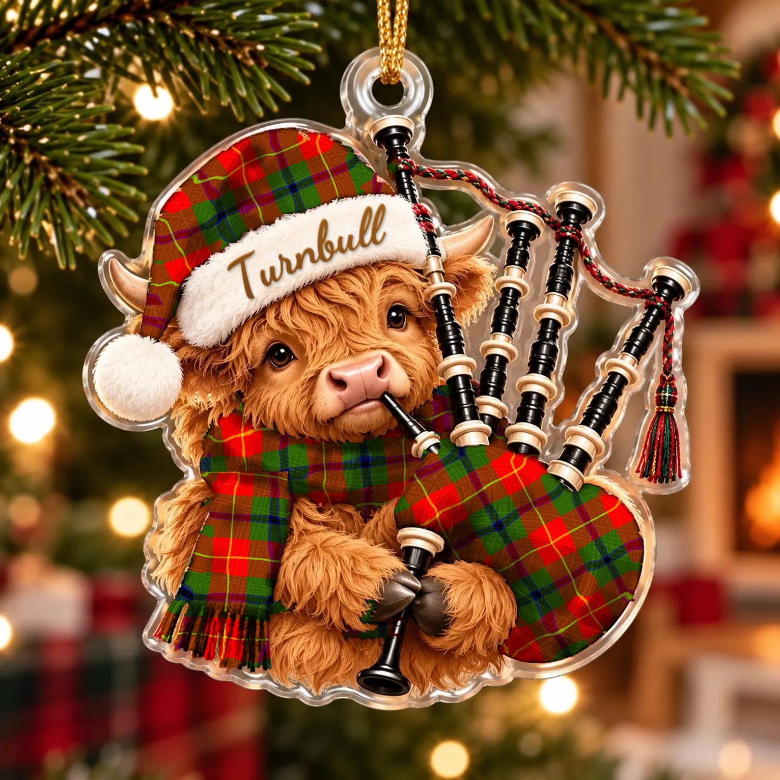 ScotsTee Shop Scottish Turnbull Dress Tartan Highland Cow Bagpiper Christmas Ornament