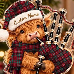ScotsTee Shop Scottish Stewart Stuart Of Bute Tartan Highland Cow Bagpiper Christmas Ornament