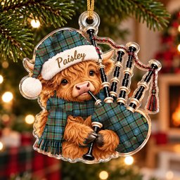ScotsTee Shop Scottish Paisley District Tartan Highland Cow Bagpiper Christmas Ornament