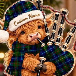 ScotsTee Shop Scottish Smith Modern Tartan Highland Cow Bagpiper Christmas Ornament