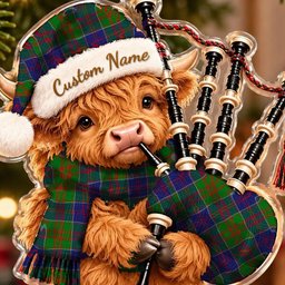 ScotsTee Shop Scottish Stewart Of Appin Hunting Modern Tartan Highland Cow Bagpiper Christmas Ornament
