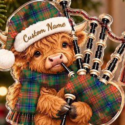 ScotsTee Shop Scottish Wilson Ancient Tartan Highland Cow Bagpiper Christmas Ornament