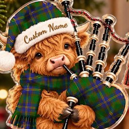 ScotsTee Shop Scottish Strange Of Balkaskie Tartan Highland Cow Bagpiper Christmas Ornament