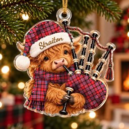 ScotsTee Shop Scottish Straiton Aderbeen Tartan Highland Cow Bagpiper Christmas Ornament