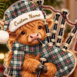 ScotsTee Shop Scottish Stewart Dress Ancient Tartan Highland Cow Bagpiper Christmas Ornament