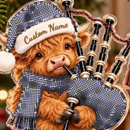 ScotsTee Shop Scottish Sir Walter Scott Tartan Highland Cow Bagpiper Christmas Ornament