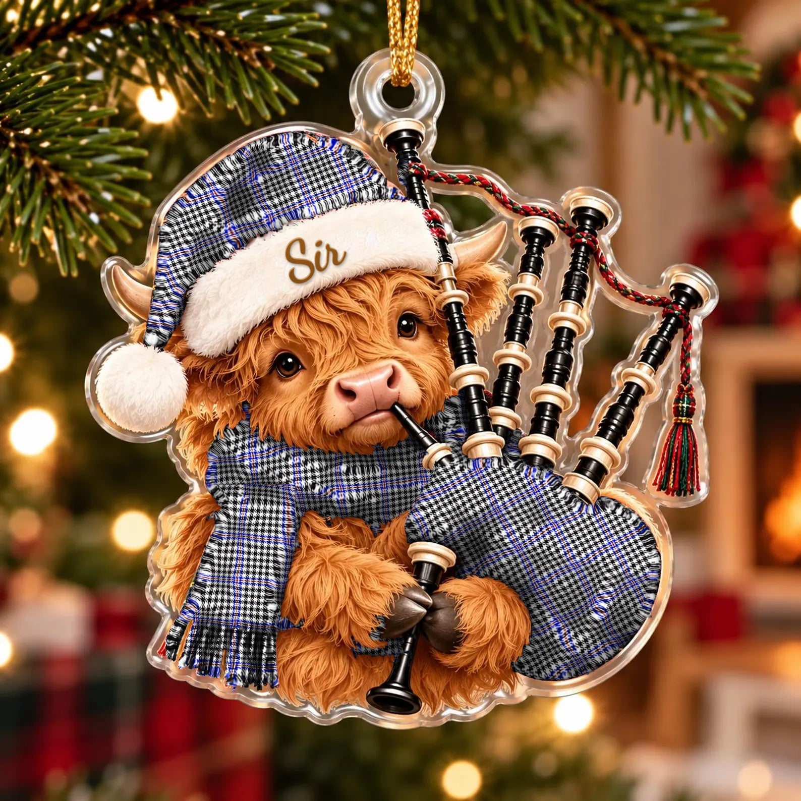 ScotsTee Shop Scottish Sir Walter Scott Tartan Highland Cow Bagpiper Christmas Ornament