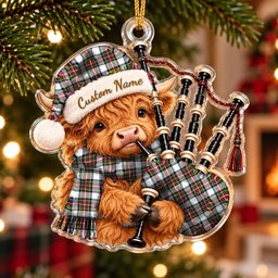 ScotsTee Shop Scottish Stewart Dress Modern Tartan Highland Cow Bagpiper Christmas Ornament