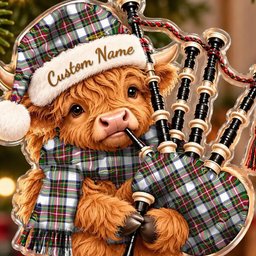 ScotsTee Shop Scottish Stewart Dress Modern Tartan Highland Cow Bagpiper Christmas Ornament