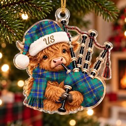 ScotsTee Shop Scottish Us Marine Tartan Highland Cow Bagpiper Christmas Ornament