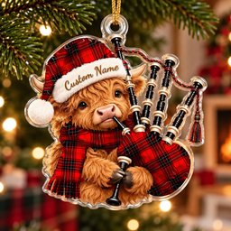 ScotsTee Shop Scottish Wemyss Modern Tartan Highland Cow Bagpiper Christmas Ornament