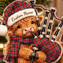 ScotsTee Shop Scottish Sinclair Modern Tartan Highland Cow Bagpiper Christmas Ornament