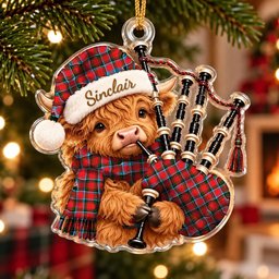 ScotsTee Shop Scottish Sinclair Modern Tartan Highland Cow Bagpiper Christmas Ornament