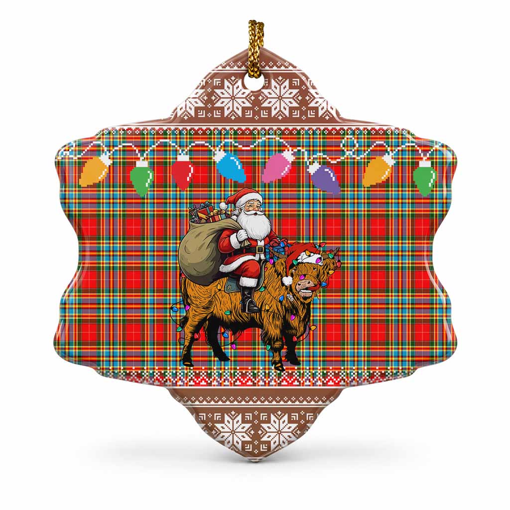 Chattan Nollaig Chridheil Santa Highland Coo Tartan Ceramic Snow Flake Ornament