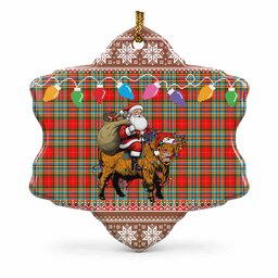 Chattan Nollaig Chridheil Santa Highland Coo Tartan Ceramic Snow Flake Ornament