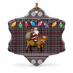 Borthwick Nollaig Chridheil Santa Highland Coo Tartan Ceramic Snow Flake Ornament
