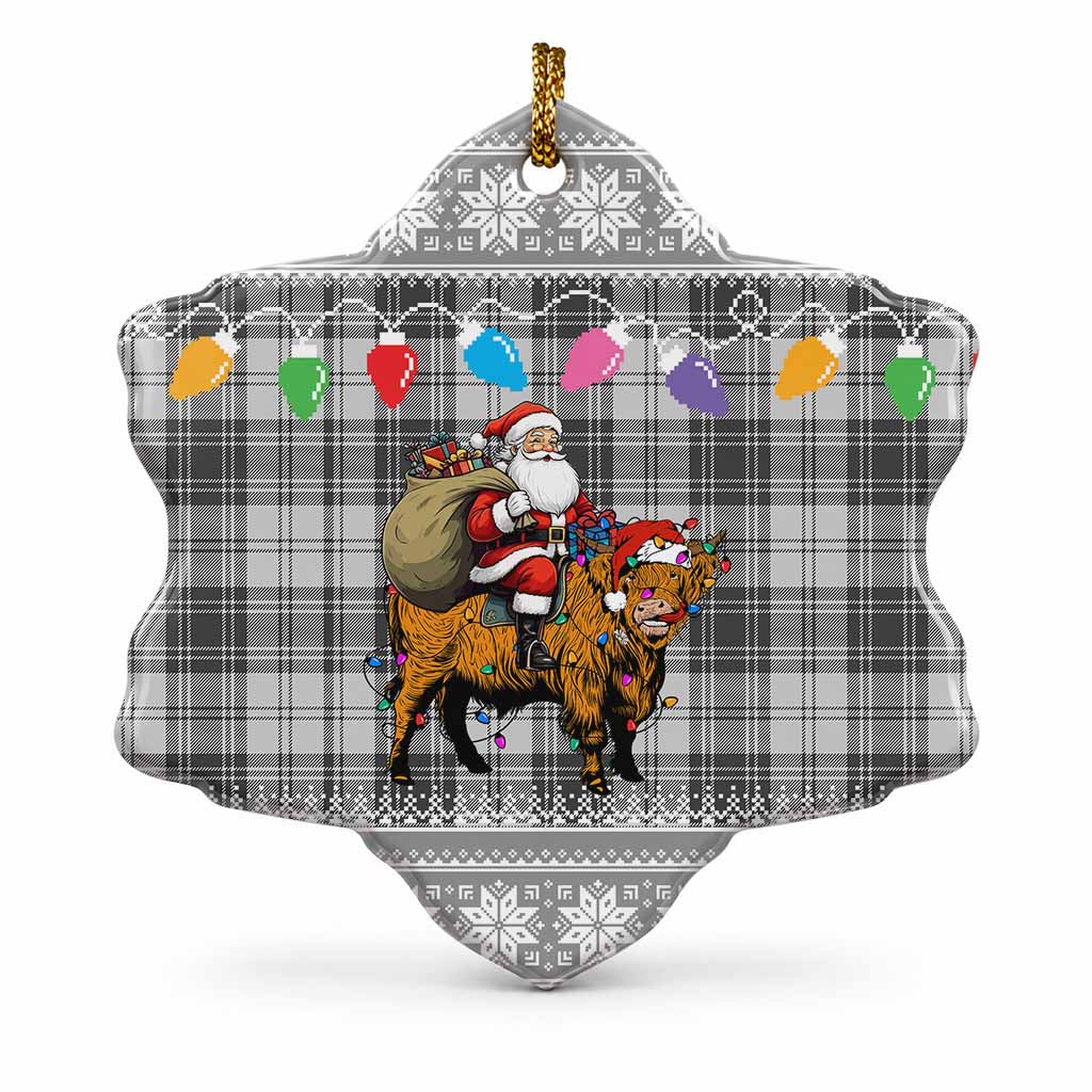 Glen Nollaig Chridheil Santa Highland Coo Tartan Ceramic Snow Flake Ornament