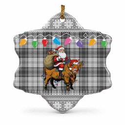 Glen Nollaig Chridheil Santa Highland Coo Tartan Ceramic Snow Flake Ornament
