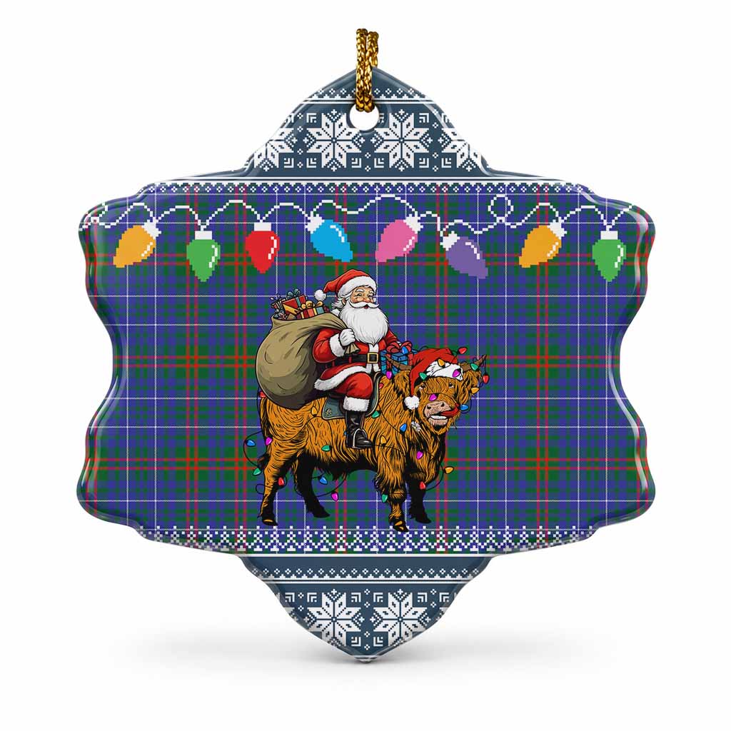 Edmonstone Nollaig Chridheil Santa Highland Coo Tartan Ceramic Snow Flake Ornament