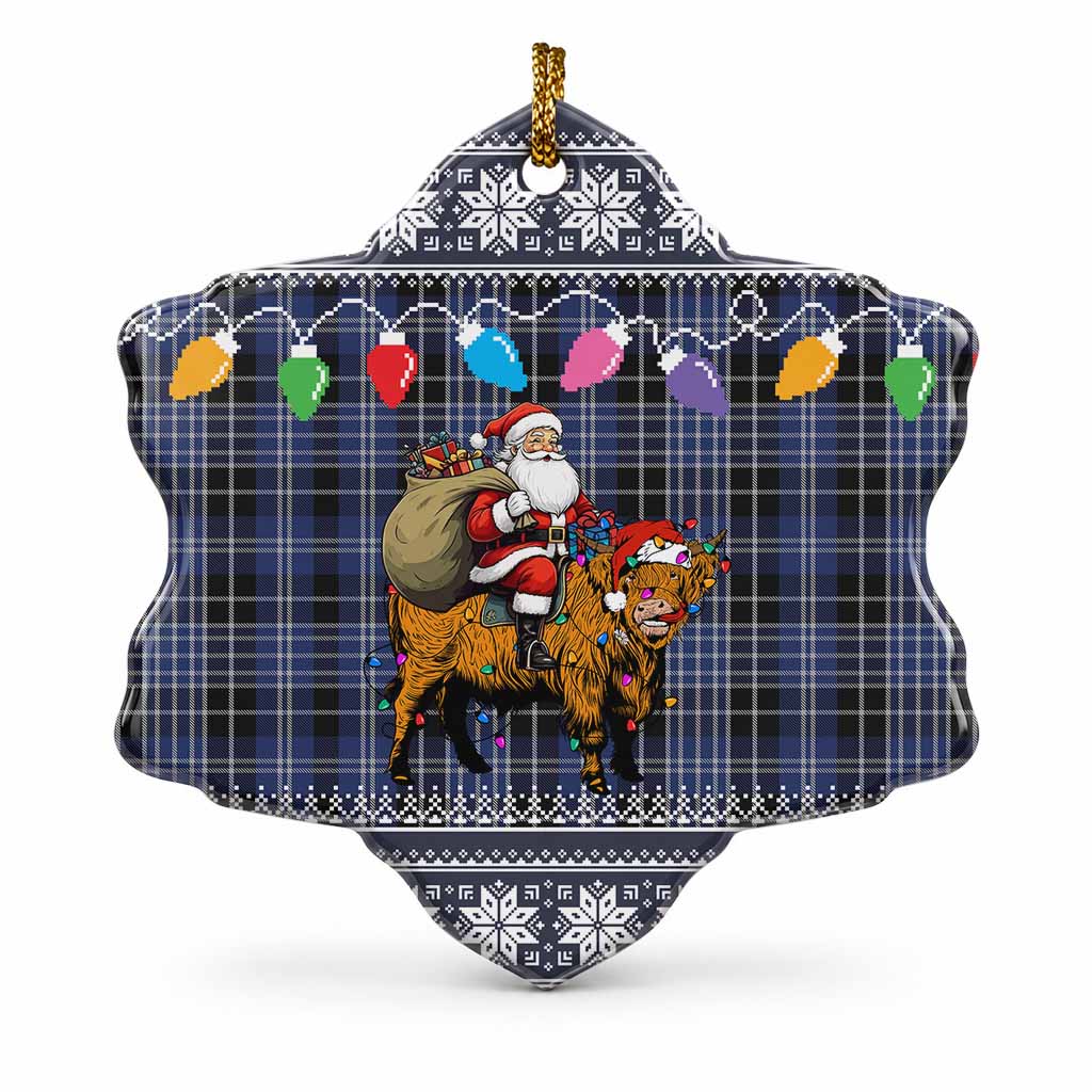 Clark (Clarke) Nollaig Chridheil Santa Highland Coo Tartan Ceramic Snow Flake Ornament