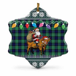Abercrombie Nollaig Chridheil Santa Highland Coo Tartan Ceramic Snow Flake Ornament