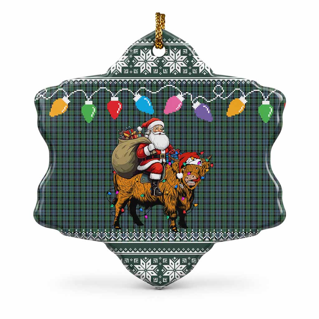 Arbuthnot Nollaig Chridheil Santa Highland Coo Tartan Ceramic Snow Flake Ornament