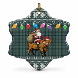 Arbuthnot Nollaig Chridheil Santa Highland Coo Tartan Ceramic Snow Flake Ornament
