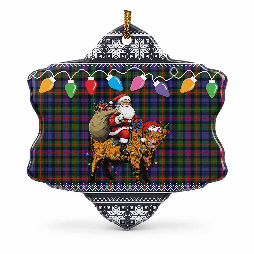 Fleming Nollaig Chridheil Santa Highland Coo Tartan Ceramic Snow Flake Ornament