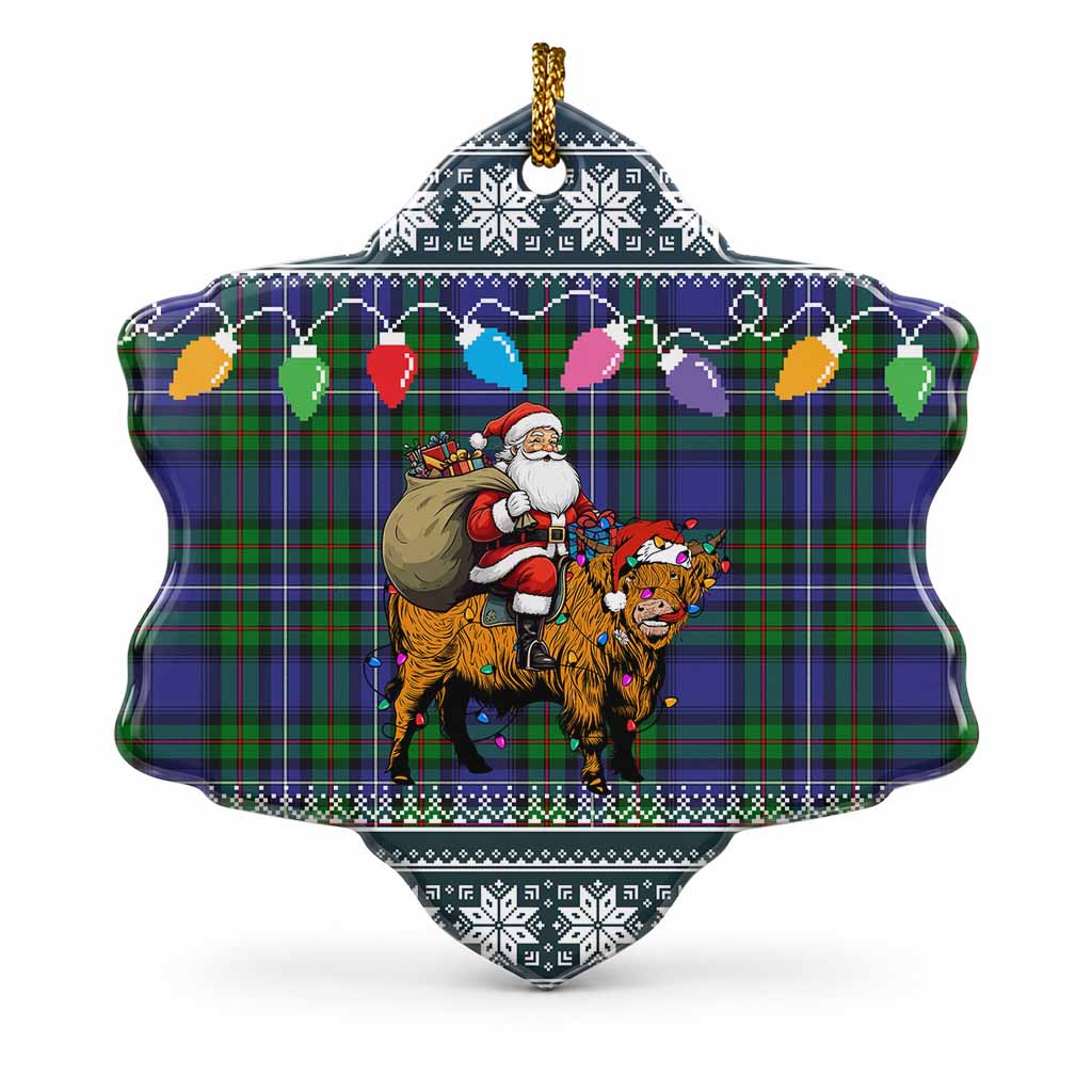 Donnachaidh Nollaig Chridheil Santa Highland Coo Tartan Ceramic Snow Flake Ornament