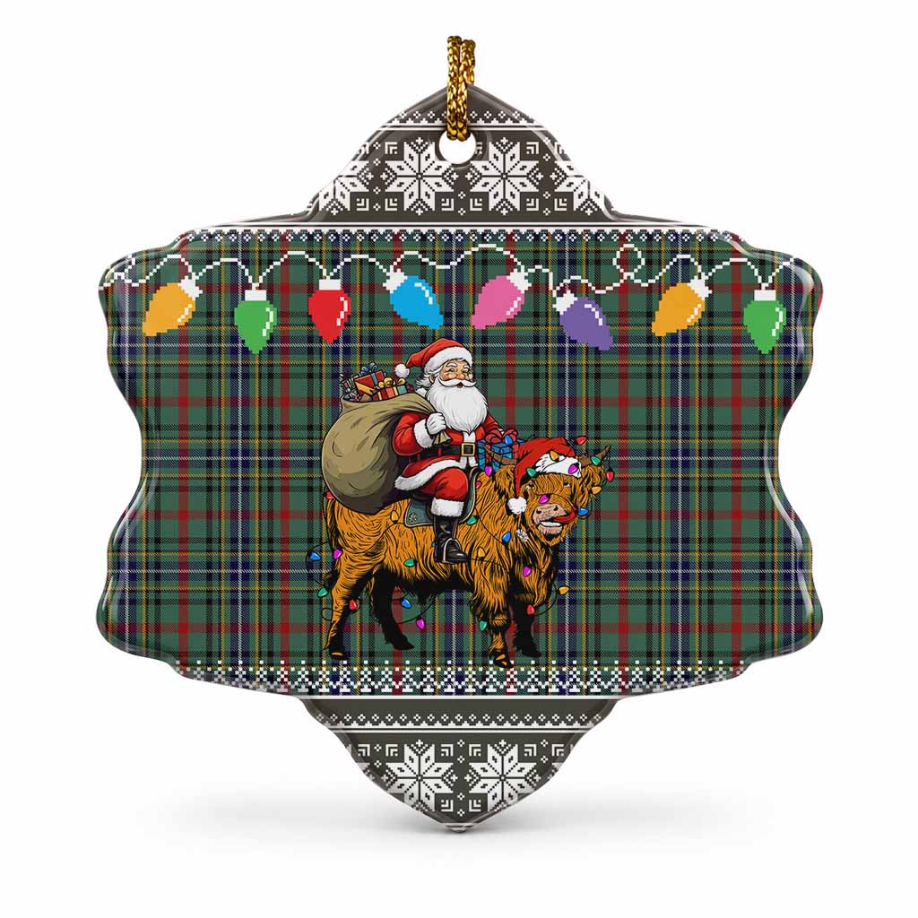 Bisset Nollaig Chridheil Santa Highland Coo Tartan Ceramic Snow Flake Ornament