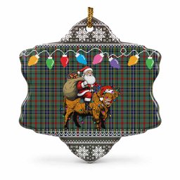 Bisset Nollaig Chridheil Santa Highland Coo Tartan Ceramic Snow Flake Ornament