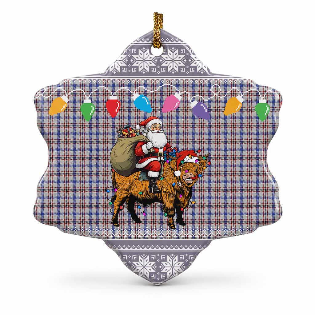 Boswell Nollaig Chridheil Santa Highland Coo Tartan Ceramic Snow Flake Ornament
