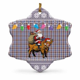 Boswell Nollaig Chridheil Santa Highland Coo Tartan Ceramic Snow Flake Ornament