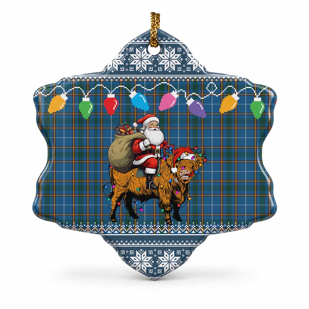 Bain Nollaig Chridheil Santa Highland Coo Tartan Ceramic Snow Flake Ornament