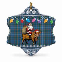 Bain Nollaig Chridheil Santa Highland Coo Tartan Ceramic Snow Flake Ornament