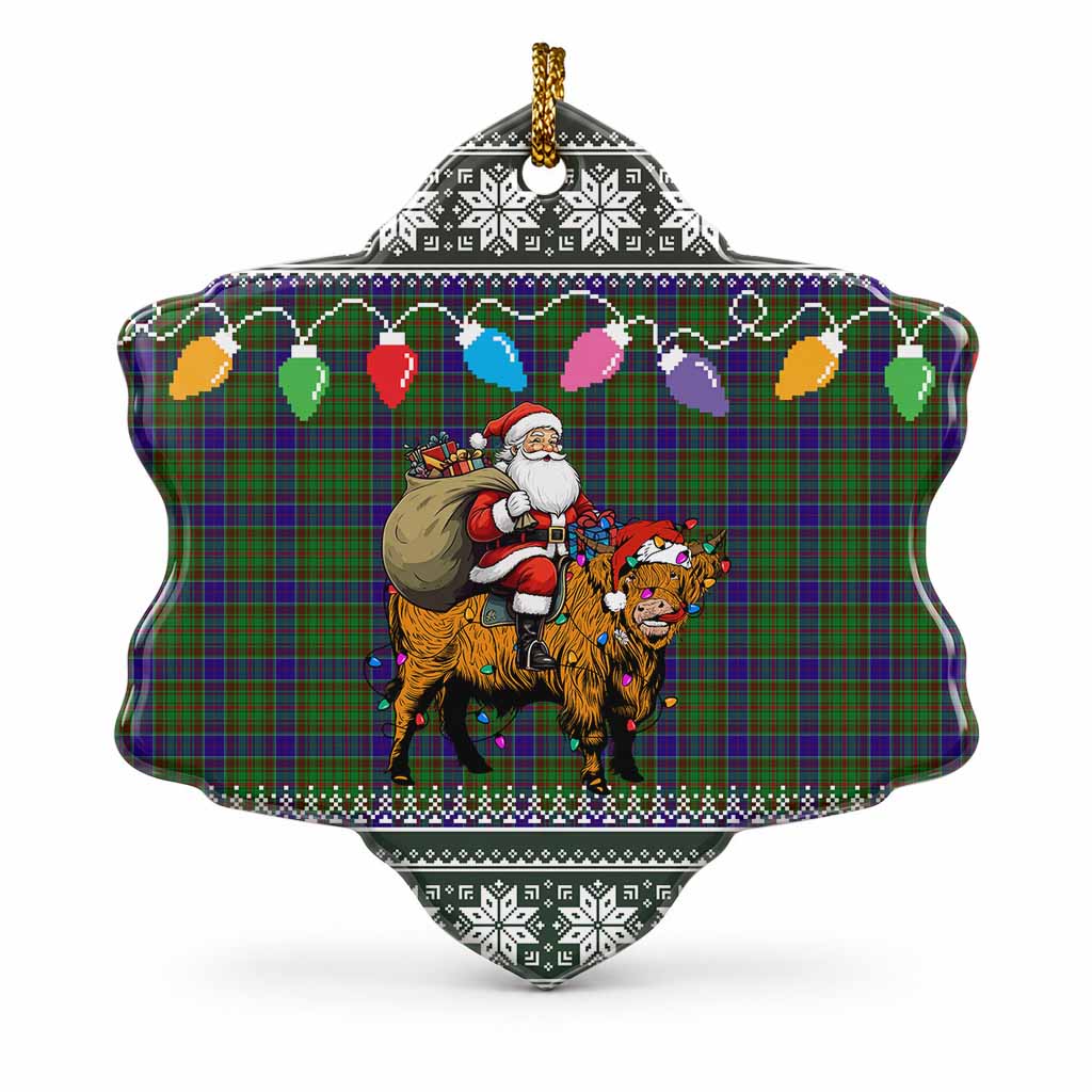 Adam Nollaig Chridheil Santa Highland Coo Tartan Ceramic Snow Flake Ornament