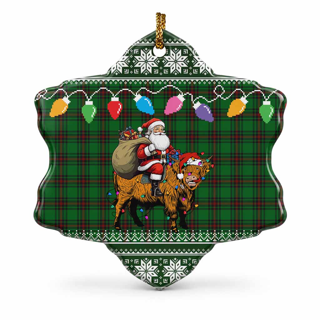 Beveridge Nollaig Chridheil Santa Highland Coo Tartan Ceramic Snow Flake Ornament