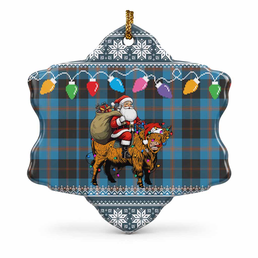 Garden (Gardyne) Nollaig Chridheil Santa Highland Coo Tartan Ceramic Snow Flake Ornament