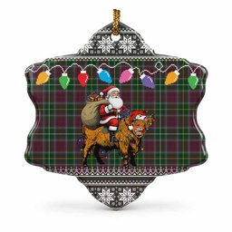 Crosbie Nollaig Chridheil Santa Highland Coo Tartan Ceramic Snow Flake Ornament