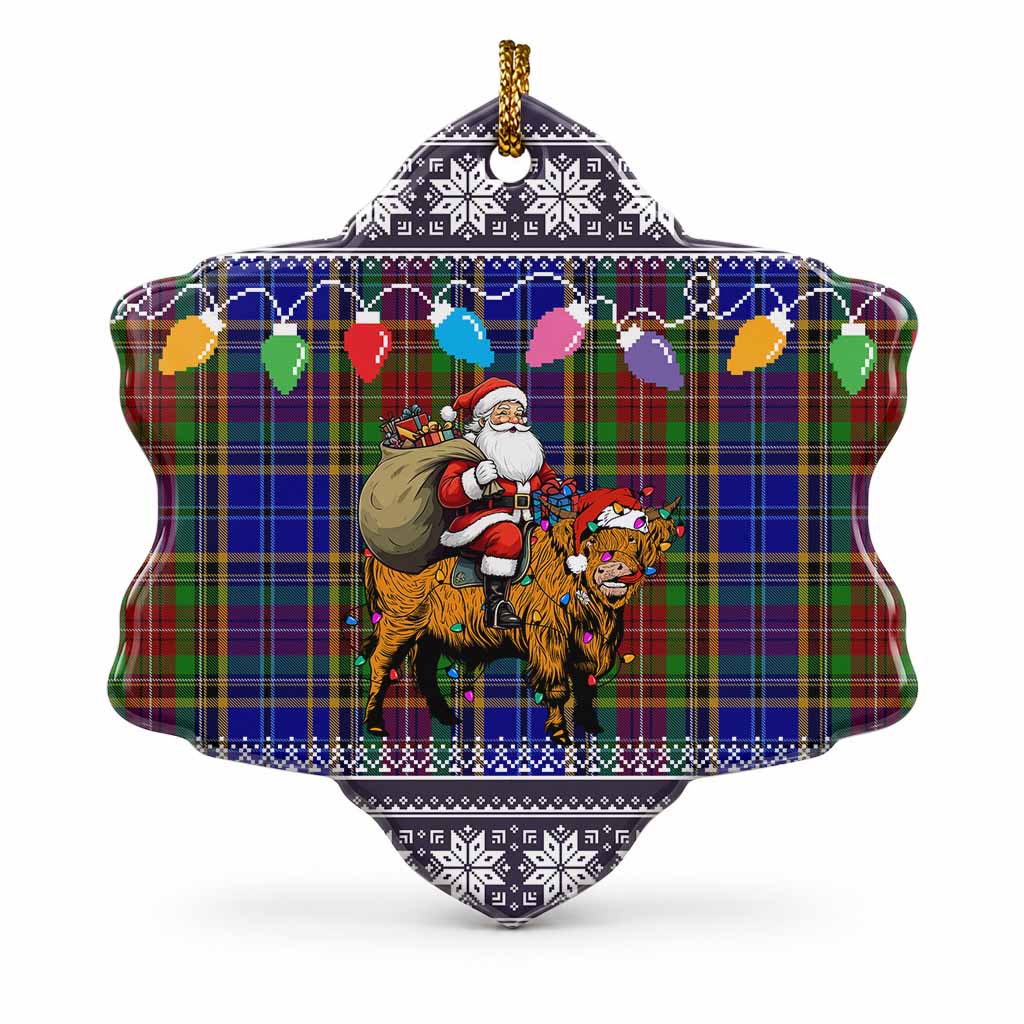 Beattie (Beatty) Nollaig Chridheil Santa Highland Coo Tartan Ceramic Snow Flake Ornament