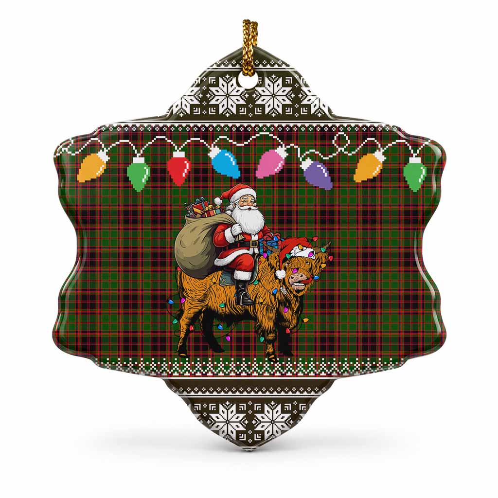 Buchan Nollaig Chridheil Santa Highland Coo Tartan Ceramic Snow Flake Ornament