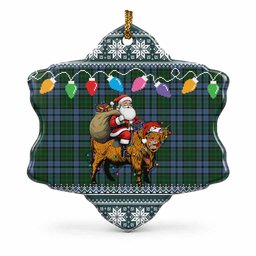 Forsyth Nollaig Chridheil Santa Highland Coo Tartan Ceramic Snow Flake Ornament