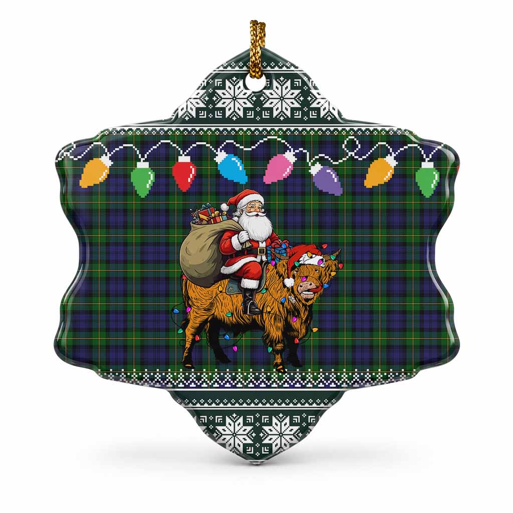 Gordon Nollaig Chridheil Santa Highland Coo Tartan Ceramic Snow Flake Ornament