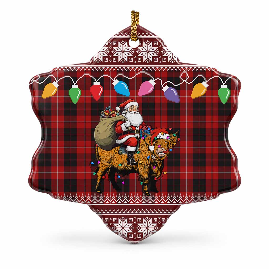 Cunningham Nollaig Chridheil Santa Highland Coo Tartan Ceramic Snow Flake Ornament