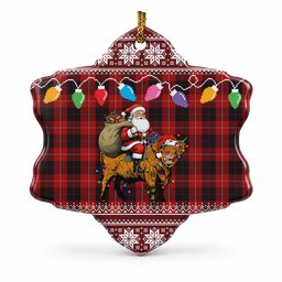 Cunningham Nollaig Chridheil Santa Highland Coo Tartan Ceramic Snow Flake Ornament