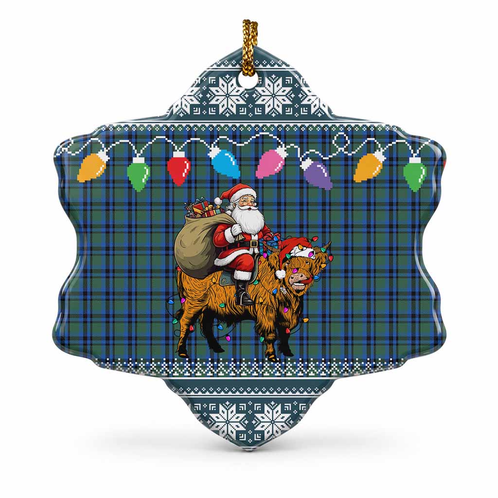 Falconer Nollaig Chridheil Santa Highland Coo Tartan Ceramic Snow Flake Ornament