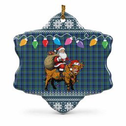 Falconer Nollaig Chridheil Santa Highland Coo Tartan Ceramic Snow Flake Ornament