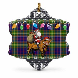 Dalrymple Nollaig Chridheil Santa Highland Coo Tartan Ceramic Snow Flake Ornament